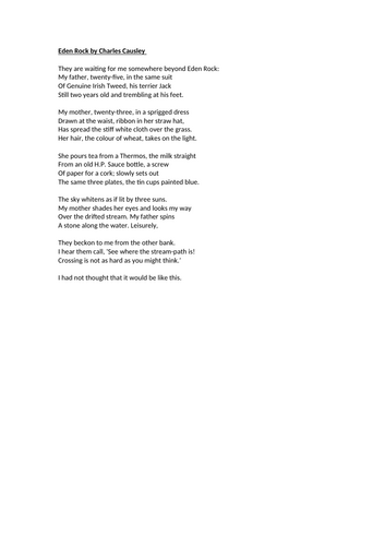 AQA Literature - Love & Relationships - Eden Rock