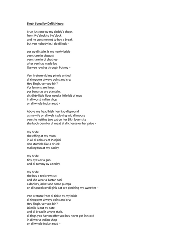 AQA Literature - Love & Relationships - Singh Song!