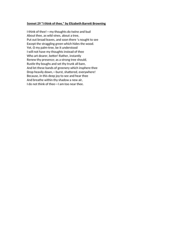 AQA Literature - Love & Relationships - Sonnet 29 I Think of Thee