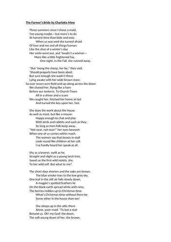 AQA Literature - Love & Relationships - The Farmer’s Bride