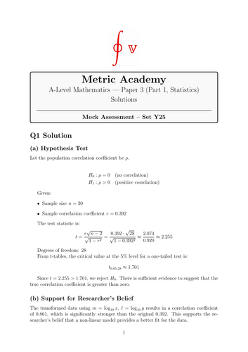 2025 Edexcel A level Mathematics Predicted Paper 3, Statistics and Mechanics