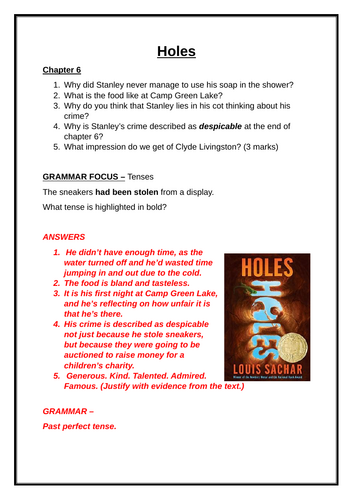 Holes Comprehension Chapters 6 - 10