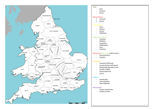 KS2 Anglo-Saxon & Viking Counties Activity – Place Names Map