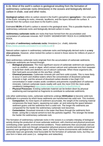 Edexcel A Level Carbon 6.1b: sedimentary carbonate rocks and biologically derived carbon