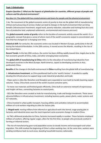 Edexcel A Level Globalisation EQ2 revision notes