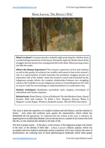 HSC Close reading notes - Henry Lawson, 'The Drover's Wife'