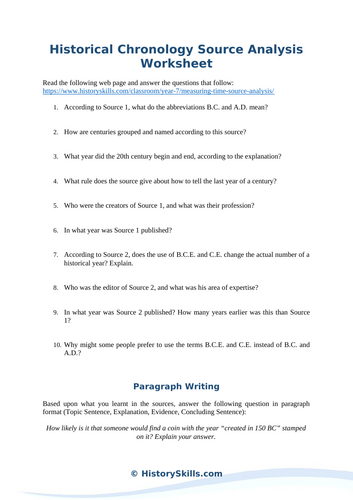 AD, BC, CE, BCE, Historical Chronology Source Analysis Worksheet