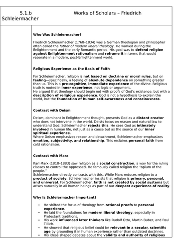 A Level Philosophy and Ethics, Topic 5.1.b Works of Scholars - Friedrich Scleiermacher