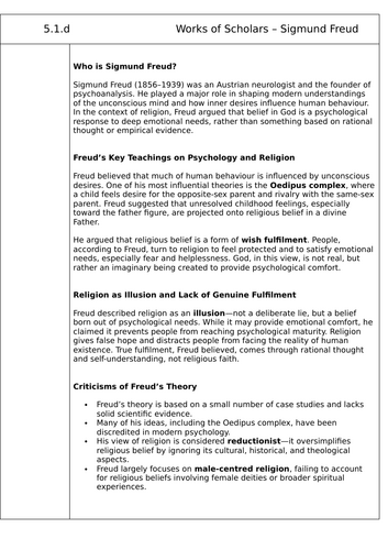 A Level Philosophy and Ethics, Topic 5.1.d Works of Scholars - Sigmund Freud