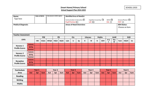Blank SEND Support Plan Proforma