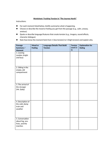 The Woman In Black - Tracking Tension in Ch 3 Worksheet