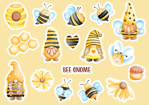 Happy Bee Gnome Sticker SVG et PDF