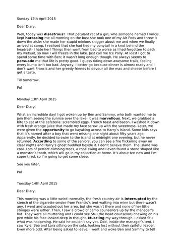 Francis diary entry teacher model