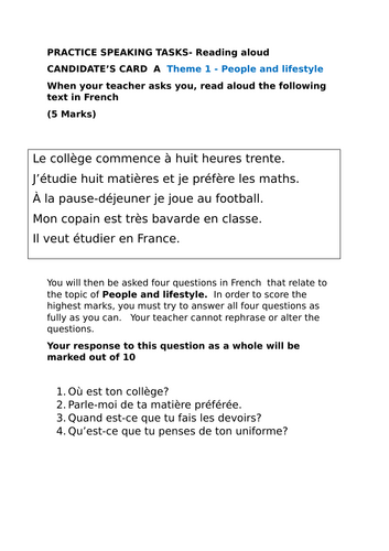 2026 French speaking test - reading aloud tasks