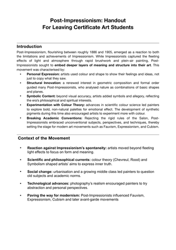 Post-Impressionism: Summary Notes