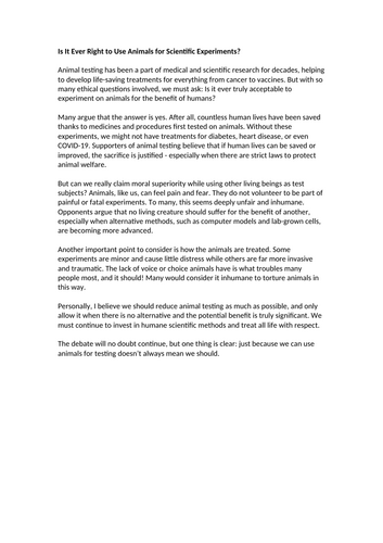 Writing Assessment - Animal Testing