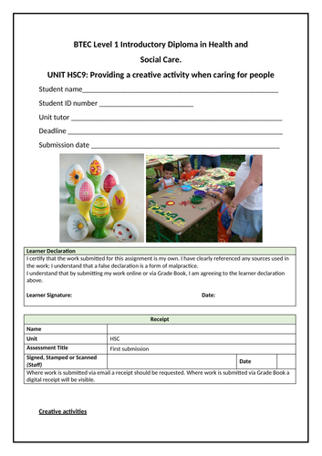 BTEC Level 1 introduction in Health and Social Care