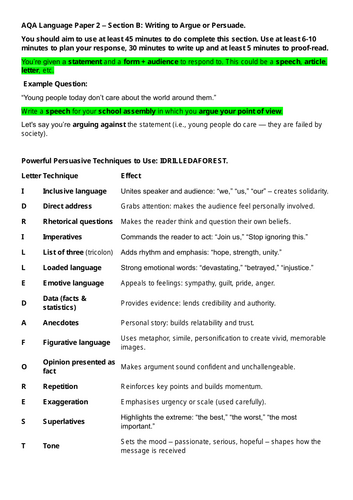 AQA Language Paper 2 - Section B - Writing.