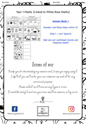 Sort objects worksheets - Year 1 WRM Autumn Blk 1 - NPV to 10 Step 1