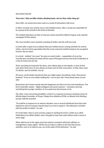 Non-Fiction - Creative Writing - Animal Attack