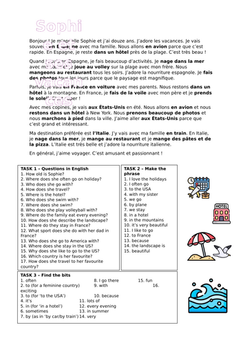 French holidays text - present tense