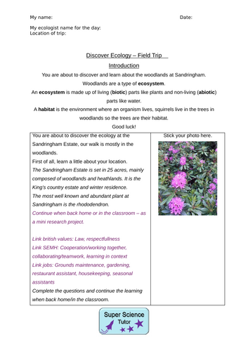 Discover Ecology Field Trip Students and Leaders Workbooklet Biology