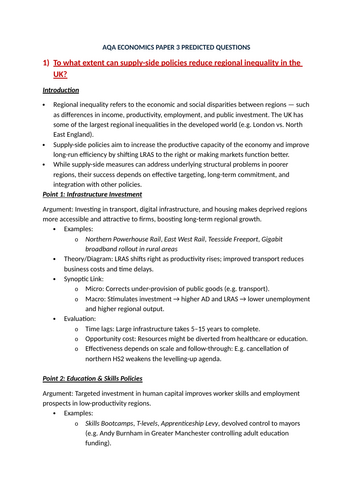 Predictions for Economics Paper 3