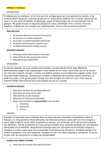 2026 AQA Spanish Reading Revision