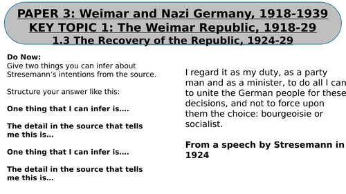 EDEXCEL GCSE HISTORY WEIMAR AND NAZI GERMANY L6 STRESEMANN'S ECONOMIC POLICY