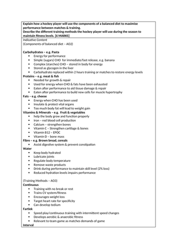 OCR GCSE PE - 6 mark question template & answer scheme