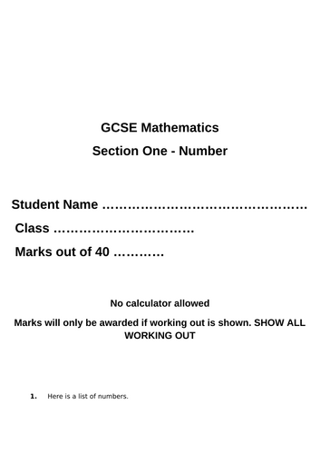 GCSE Mathematics (Foundation) - Topic Tests
