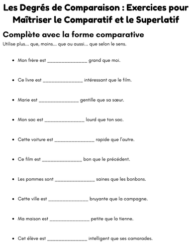 degrees of comparison french exercises
