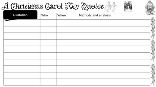 Christmas Carol blank quotations grid English Literature