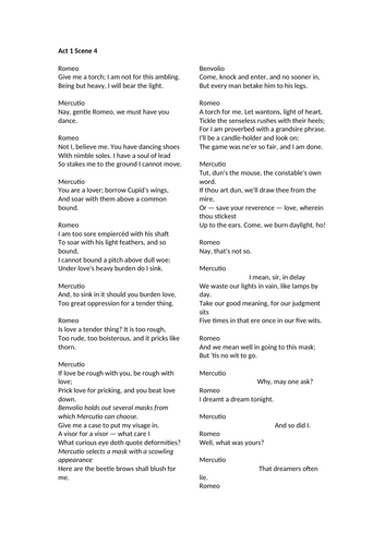 Romeo & Juliet - Act 1 Scene 4  - Love
