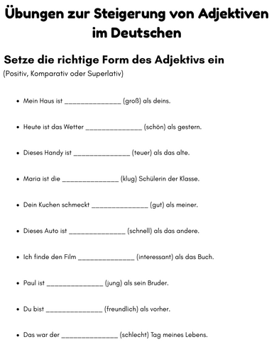 Übungen zur Steigerung von Adjektiven im Deutschen
