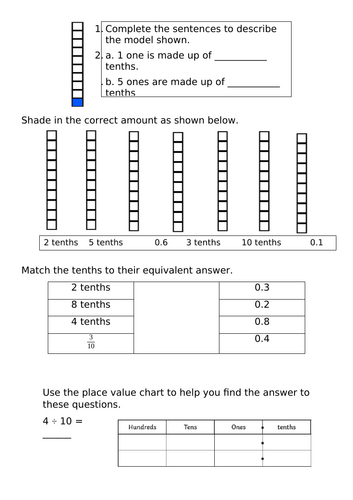 Year 5 Maths: Tenths (Lower, Middle, Higher) Worksheets + Active Inspire Flipchart