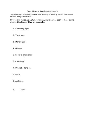 KS3 Drama Baseline Assessment