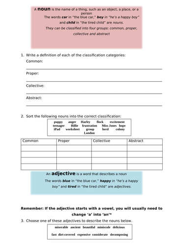 Year 5/6 SPaG Pack – Adjectives, Nouns, Determiners, Pronouns, Relative Clauses + Treasure Hunt