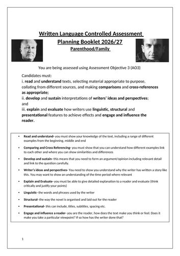 CCEA Written Language 2026/27 Parenthood or Family