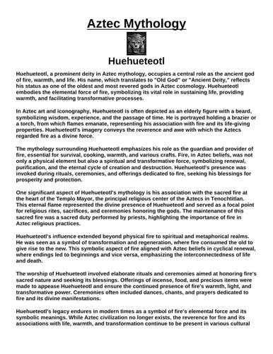 Aztec God: Huehueteotl “Article & Questions” Assignment