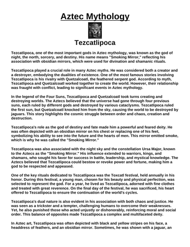 Aztec God: Tezcatlipoca “Article & Questions” Assignment