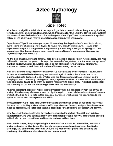 Aztec God: Xipe Totec “Article & Questions” Assignment