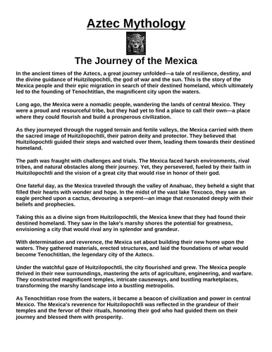 Aztec Myth The Journey of the Mexica “Article & Questions” Assignment