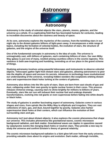 Astronomy “Article & Questions” Assignment