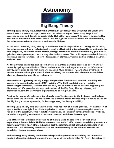 Big Bang Theory “Article & Questions” Assignment