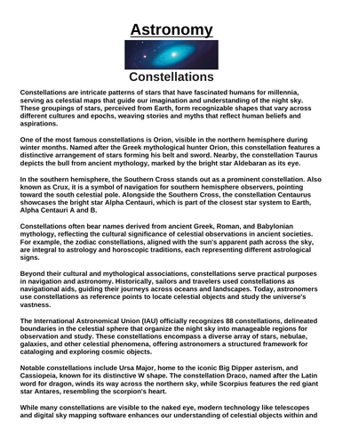 Constellations “Article & Questions” Assignment