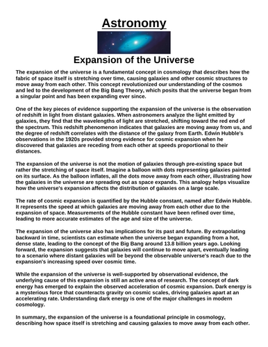Expansion of the Universe “Article & Questions” Assignment