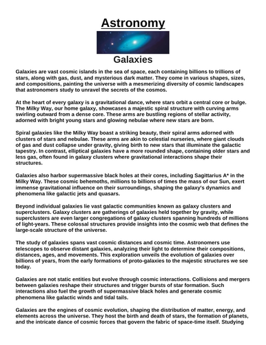 Galaxies “Article & Questions” Assignment