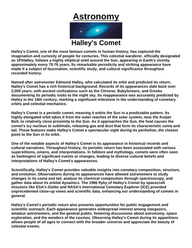 Halley's Comet “Article & Questions” Assignment