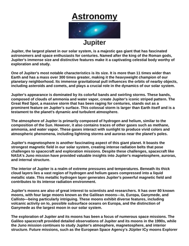 Jupiter “Article & Questions” Assignment